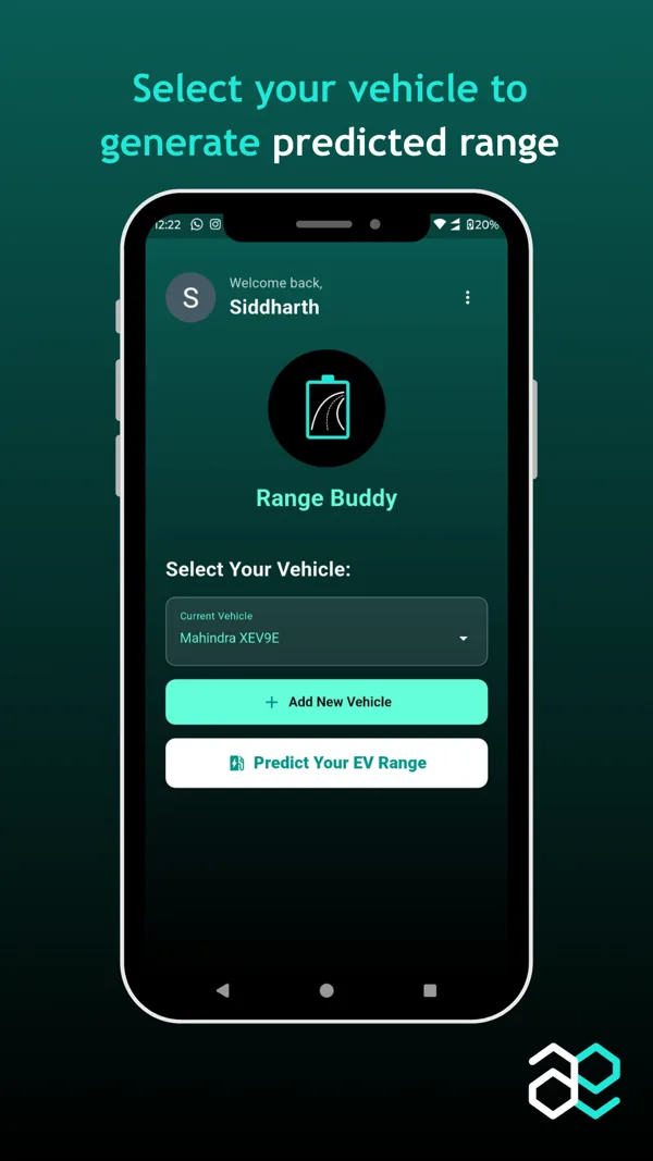 Range Buddy app vehicle selection screen